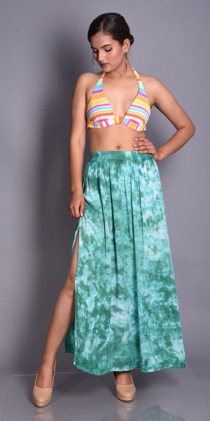 Tie-Dye Maxi Skirt with Side Slits