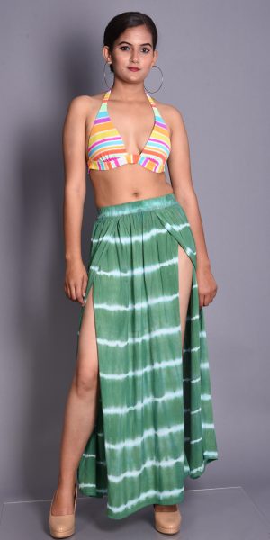 Tie-Dye Maxi Skirt with High Slits