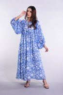 Women's Blue Floral Maxi Dress | Balloon Sleeves & Keyhole Neckline
