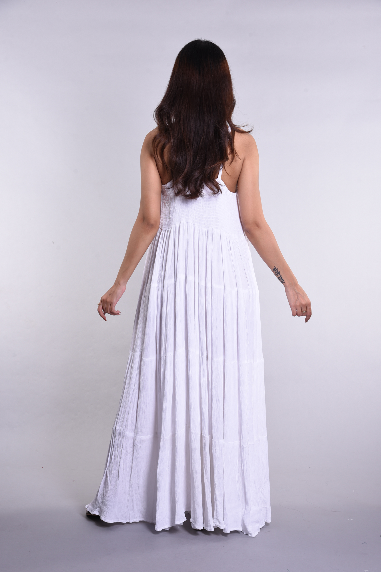 Women's Elegant Sleeveless Maxi Dress | Tiered Design & Spaghetti Straps