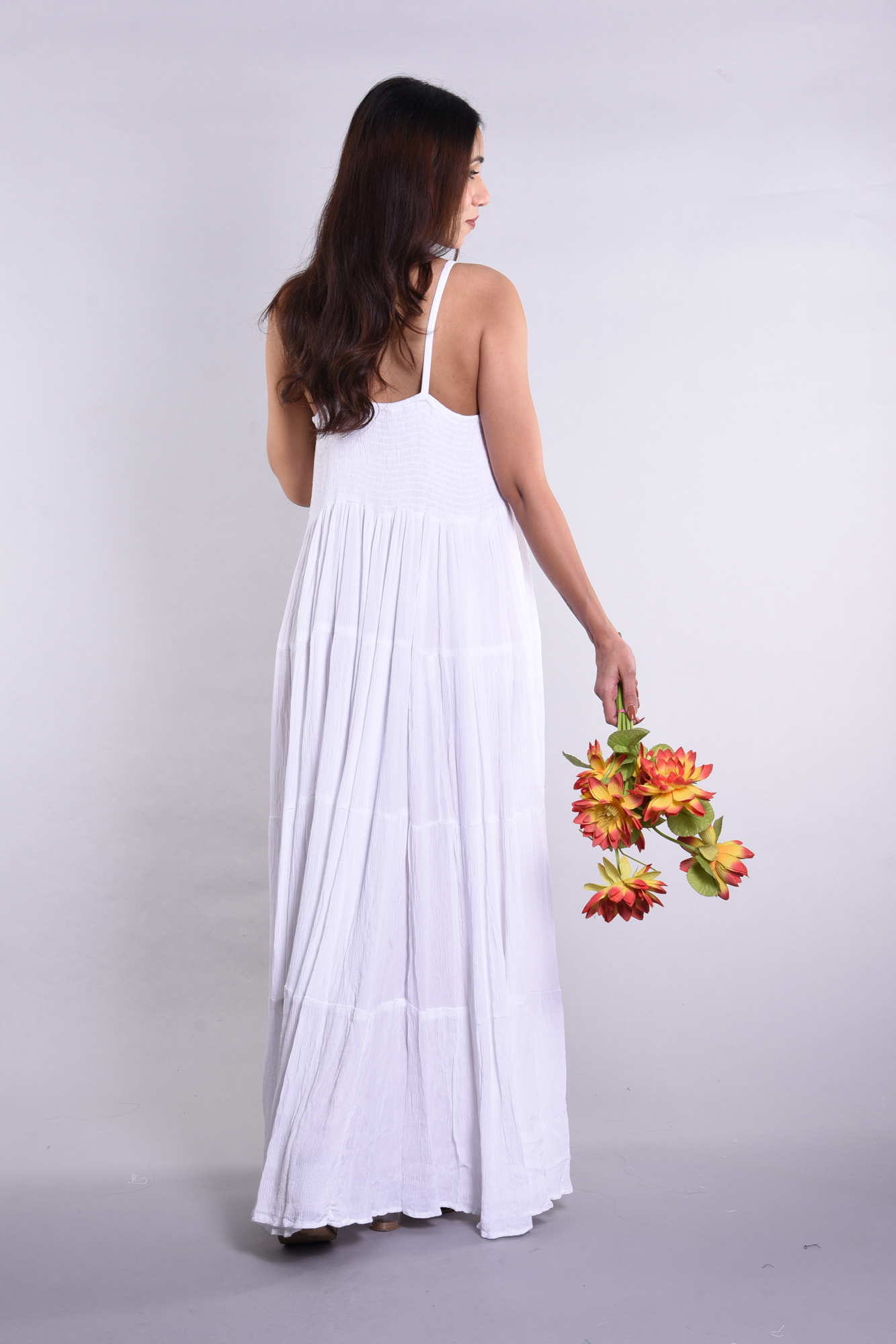 Women's Elegant Sleeveless Maxi Dress | Tiered Design & Spaghetti Straps