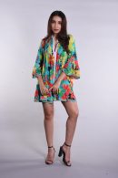 Women's Vibrant Tropical Printed Midi Dress with Bohemian Trim