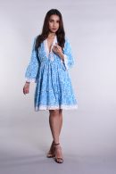 Women's Sky Blue Floral Print Midi Dress | Lace Detailing